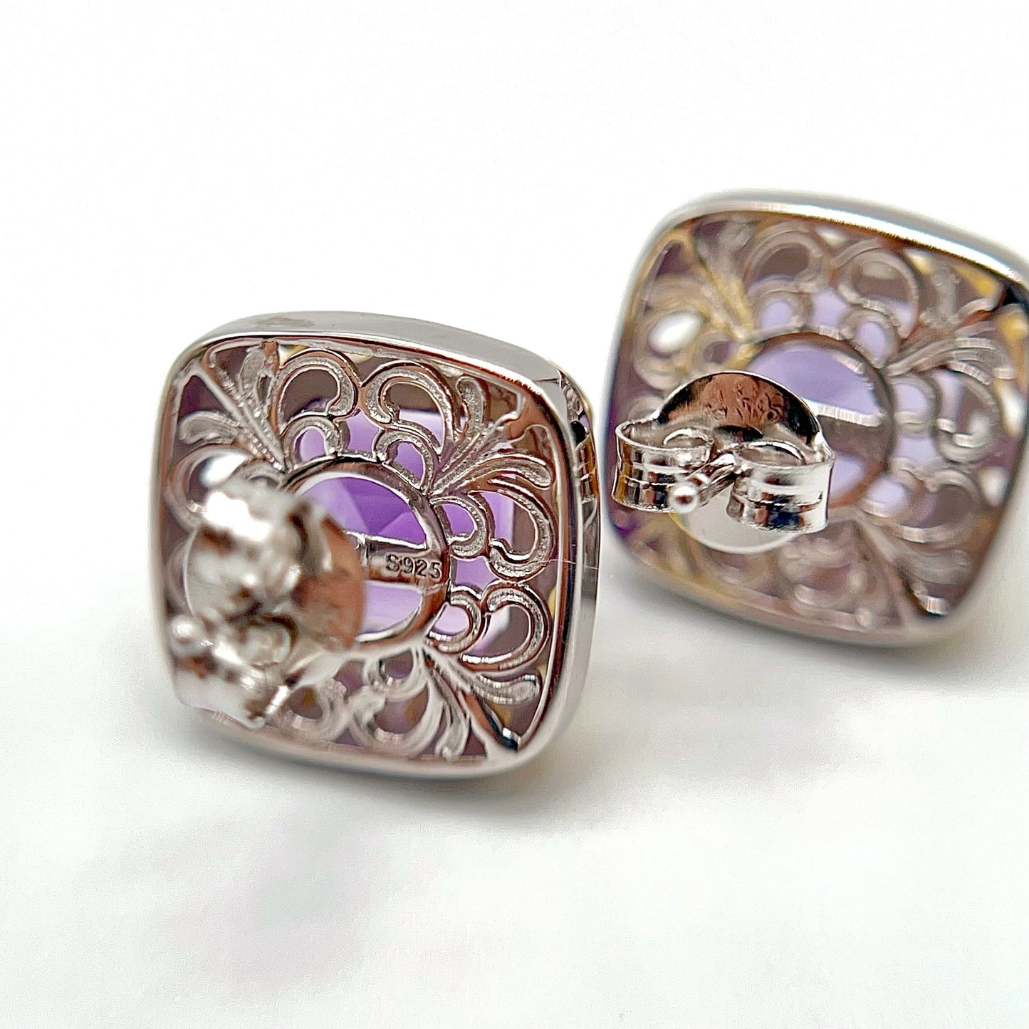 Contemporary Cocktail . Amethyst Earring in Silver 925. Art Deco Inspired