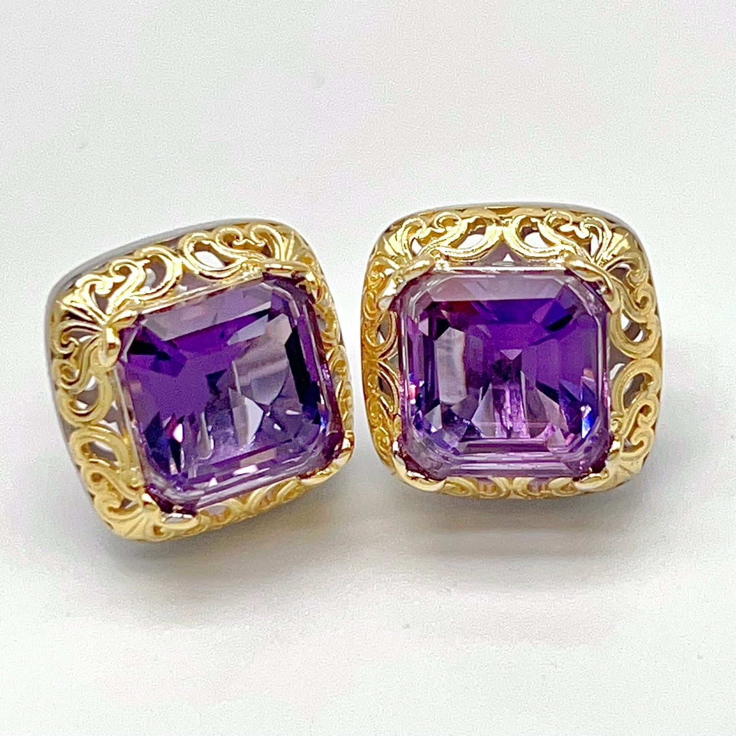 Contemporary Cocktail . Amethyst Earring in Silver 925. Art Deco Inspired