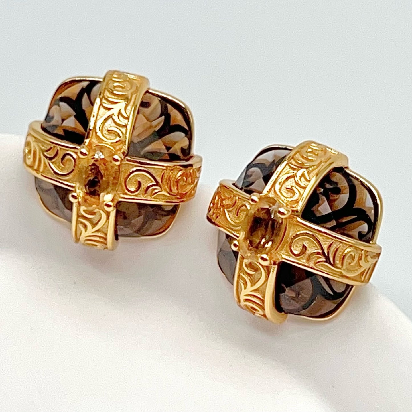Retro Wind . Smoky quartz earring Stud in Silver 925