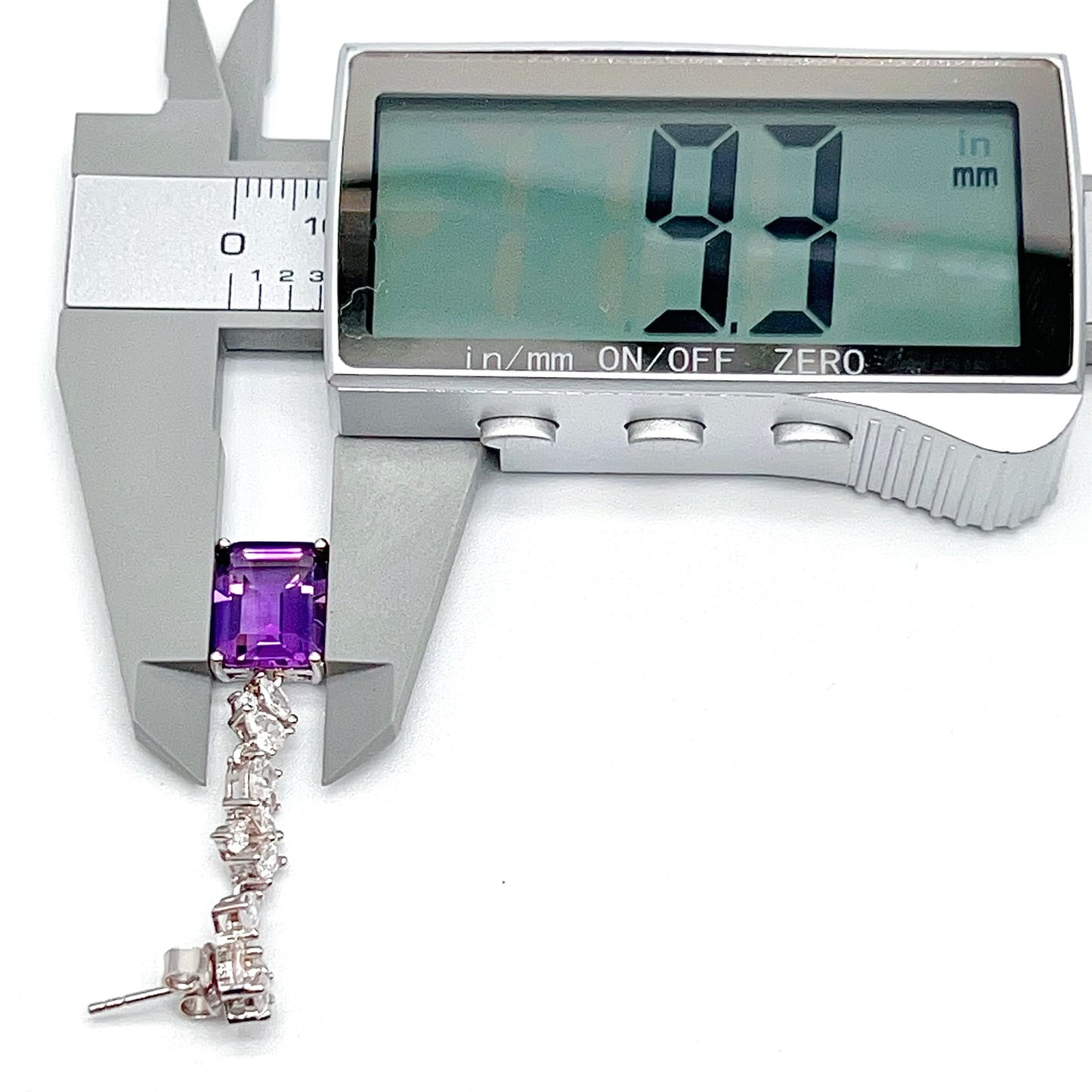 Contemporary Cocktail. Earring of Amethyst in Silver 925. Emerald Cut Rectangle