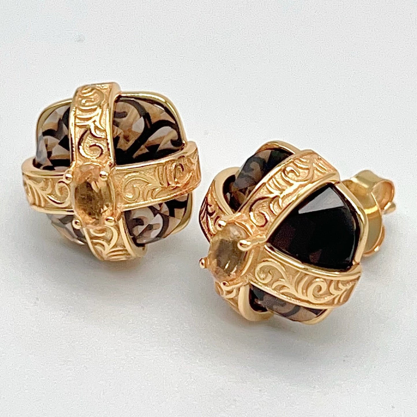 Retro Wind . Smoky quartz earring Stud in Silver 925