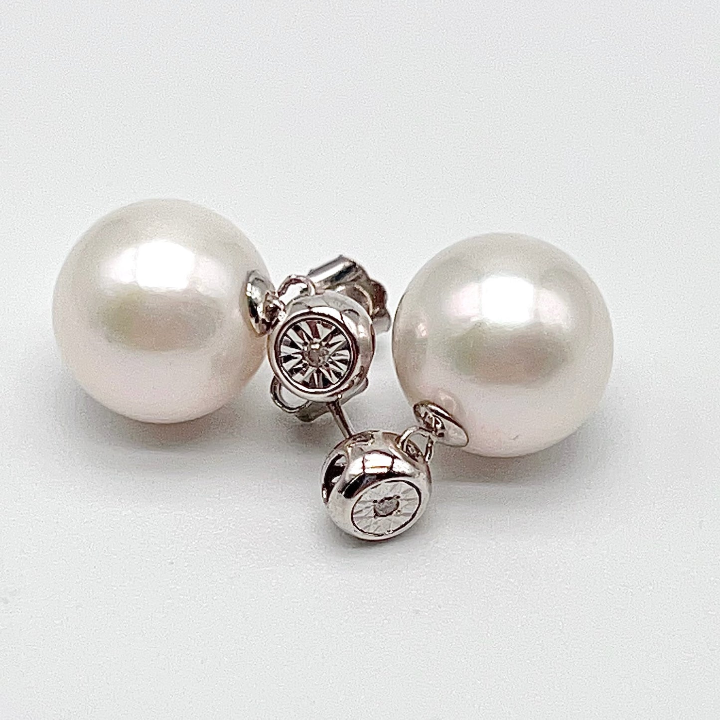 Classic. Edison Pearl Earring Stud With Diamond . Bubble Pop