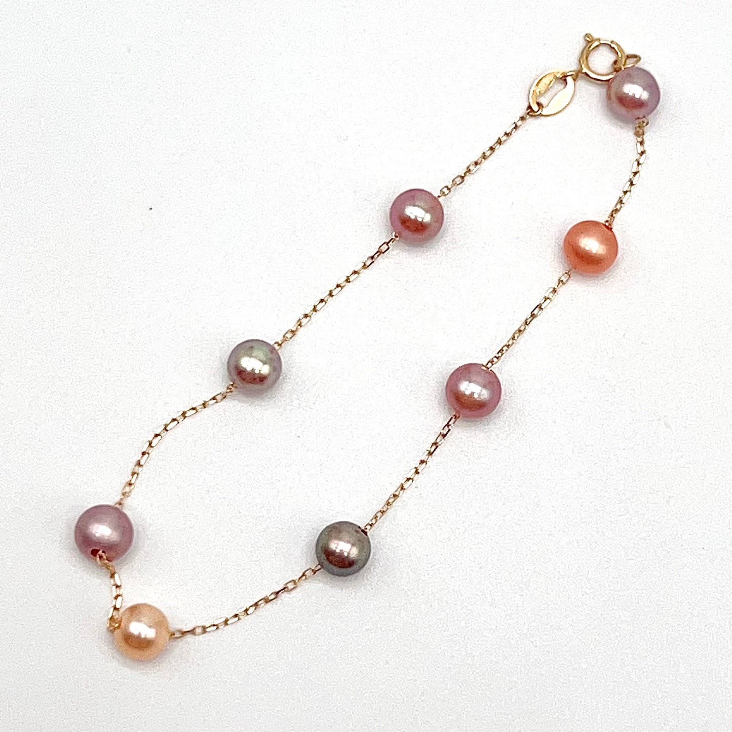 Star Light . Bracelet of Multi-Color Freshwater Pearl in Gold 18K. 5mm