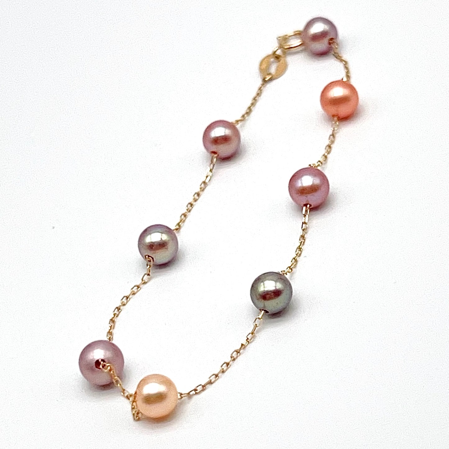 Star Light . Bracelet of Multi-Color Freshwater Pearl in Gold 18K. 5mm