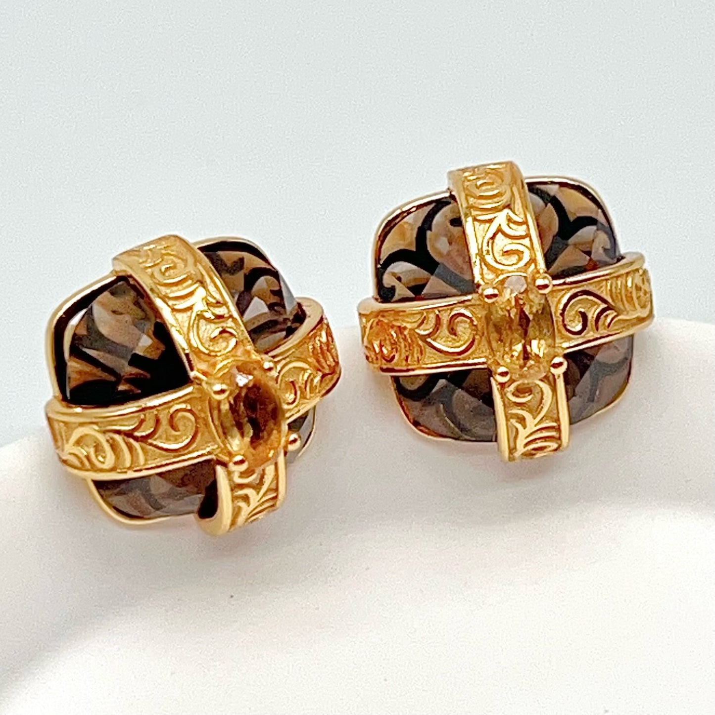 Retro Wind . Smoky quartz earring Stud in Silver 925