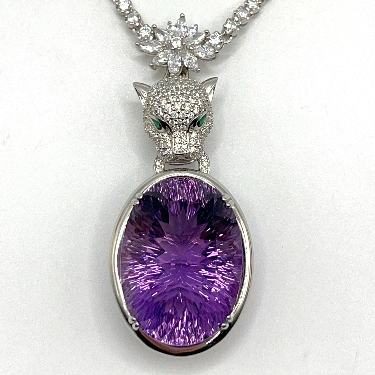 Contemporary Cocktail. Amethyst Pendant with Detachable Necklace in silver 925 . Panther