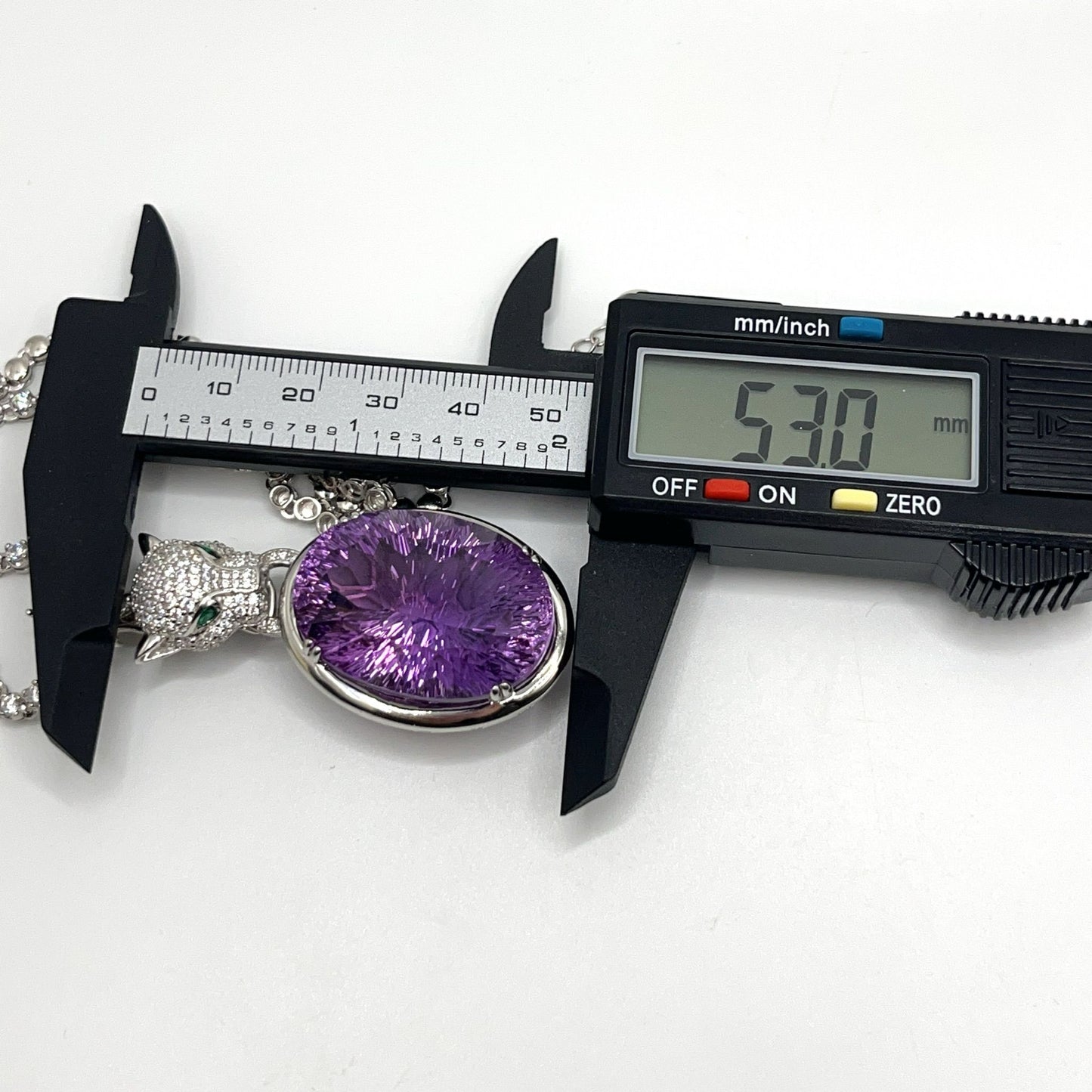 Contemporary Cocktail. Amethyst Pendant with Detachable Necklace in silver 925 . Panther