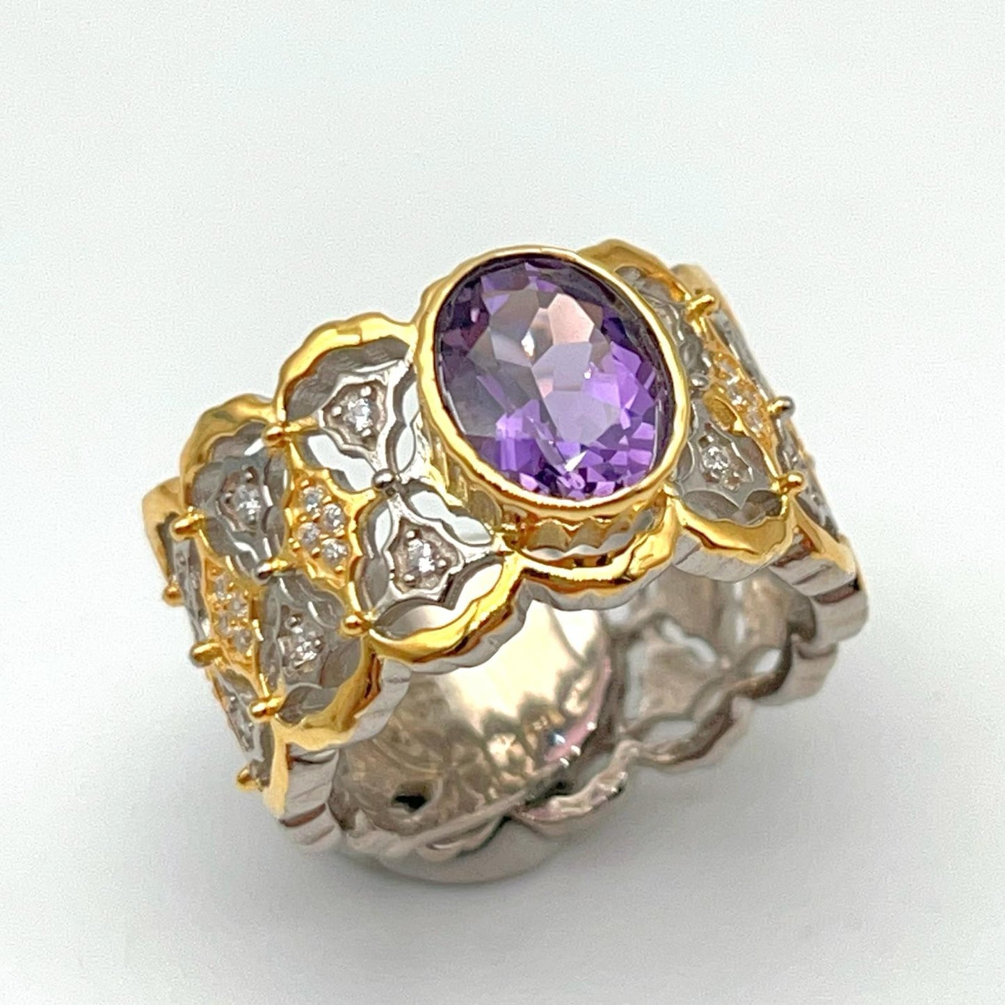 Contemporary Cocktail . Ring of Amethyst in Silver 925 . Tulle Inspiration