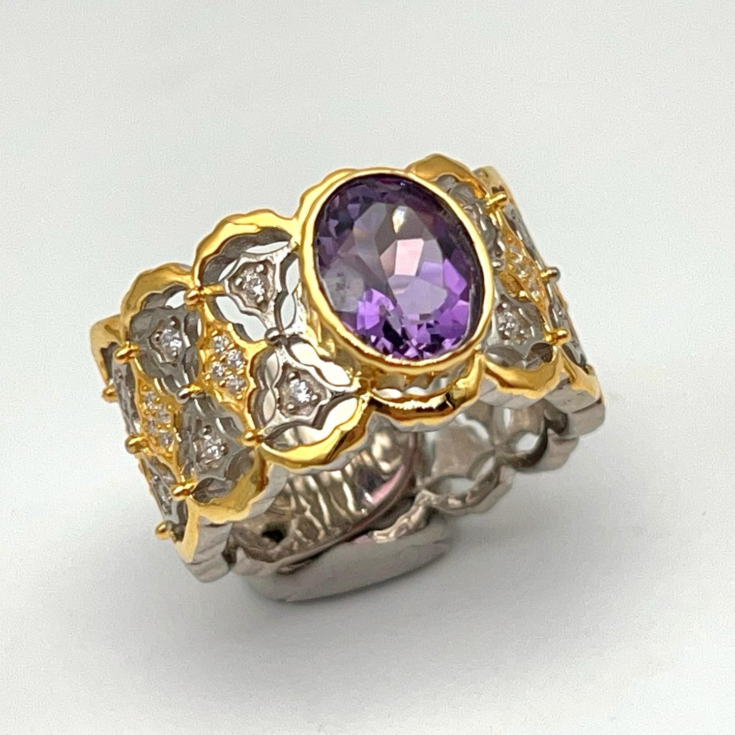 Contemporary Cocktail . Ring of Amethyst in Silver 925 . Tulle Inspiration