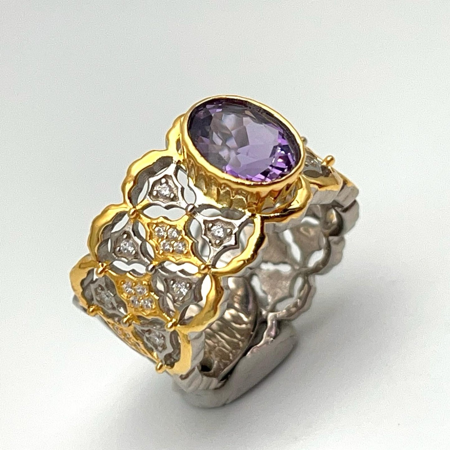 Contemporary Cocktail . Ring of Amethyst in Silver 925 . Tulle Inspiration
