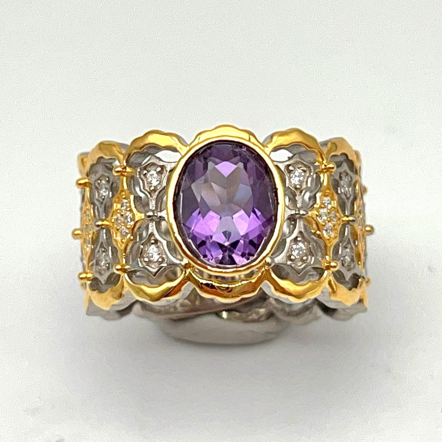 Contemporary Cocktail . Ring of Amethyst in Silver 925 . Tulle Inspiration