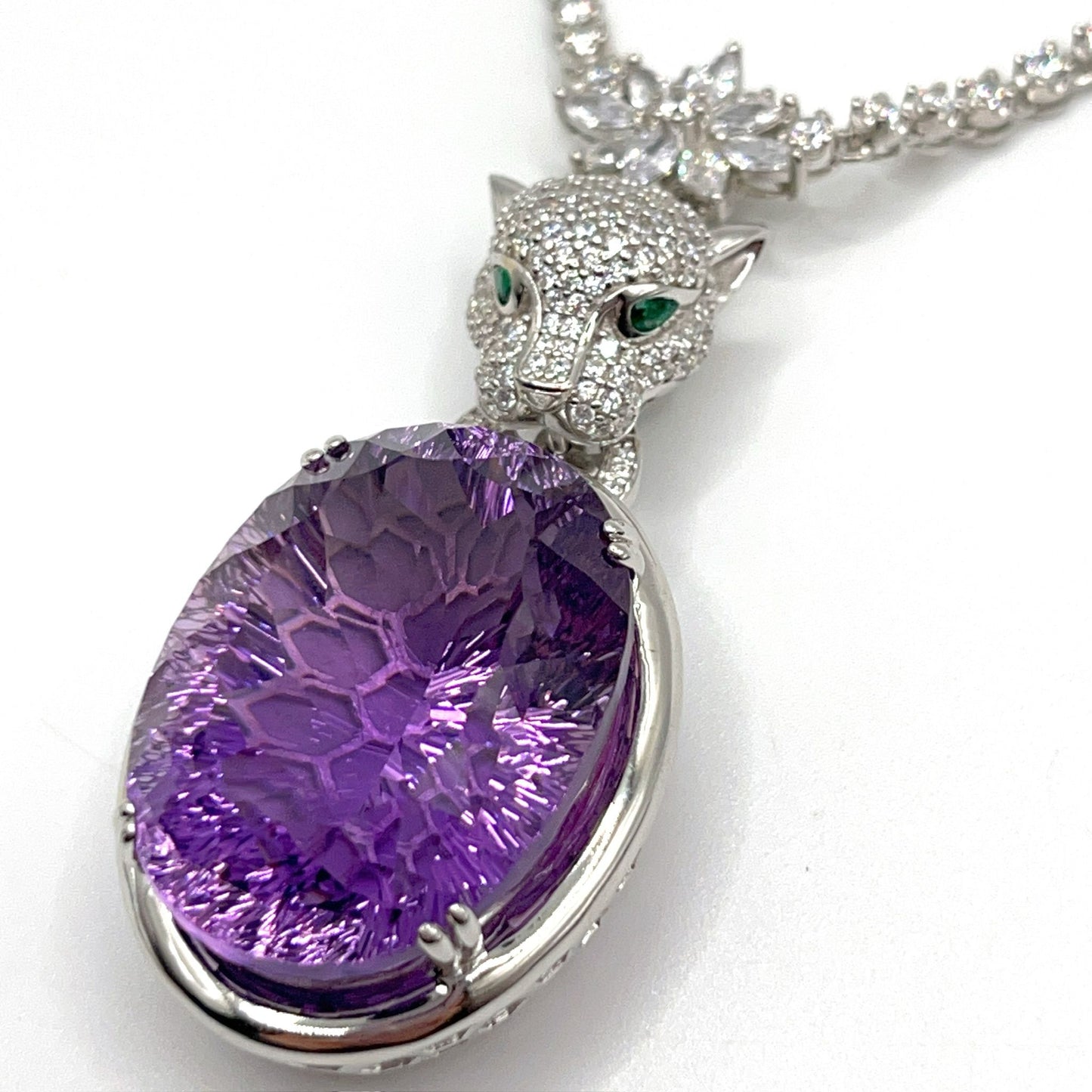 Contemporary Cocktail. Amethyst Pendant with Detachable Necklace in silver 925 . Panther