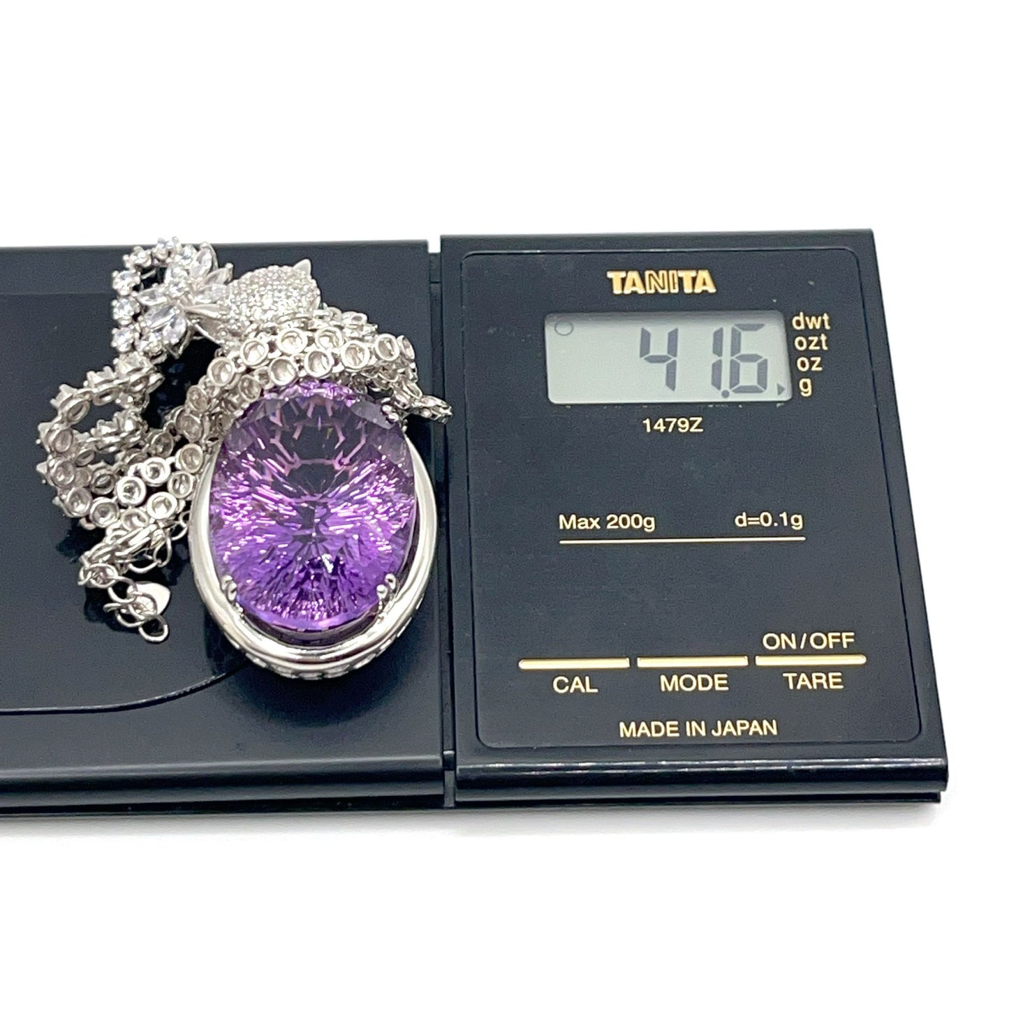 Contemporary Cocktail. Amethyst Pendant with Detachable Necklace in silver 925 . Panther