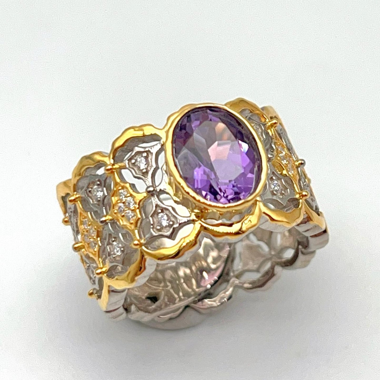 Contemporary Cocktail . Ring of Amethyst in Silver 925 . Tulle Inspiration