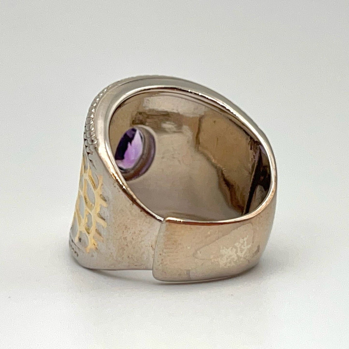Retro Wind. Ring of Amethyst in Silver 925 .Golden Circle