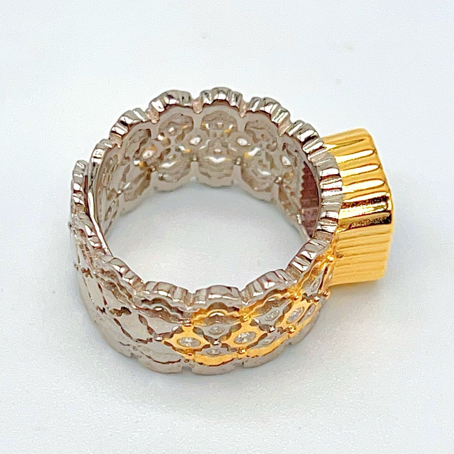 Contemporary Cocktail.Ring of Amethyst in Silver 925 . Tulle Inspired Wide