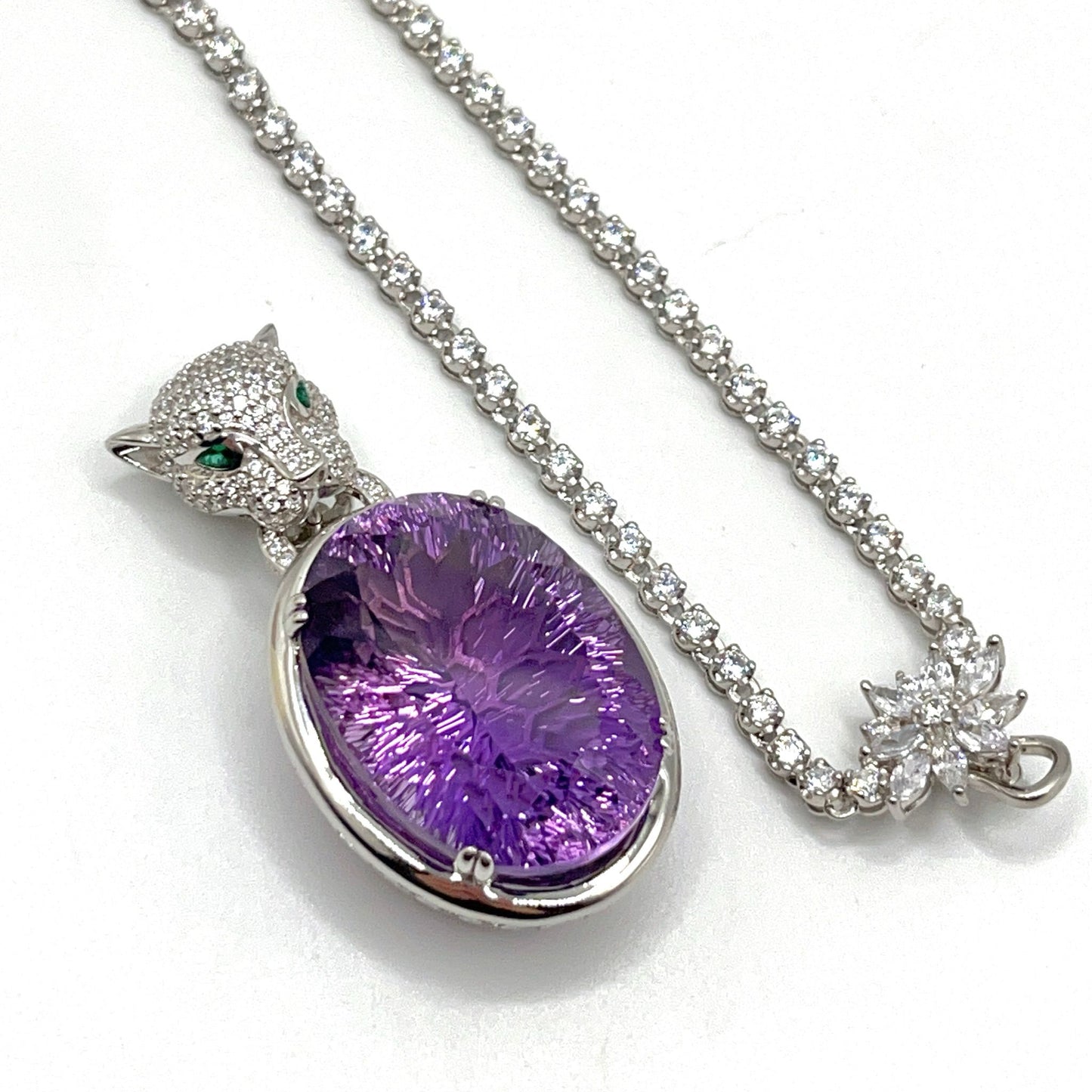Contemporary Cocktail. Amethyst Pendant with Detachable Necklace in silver 925 . Panther