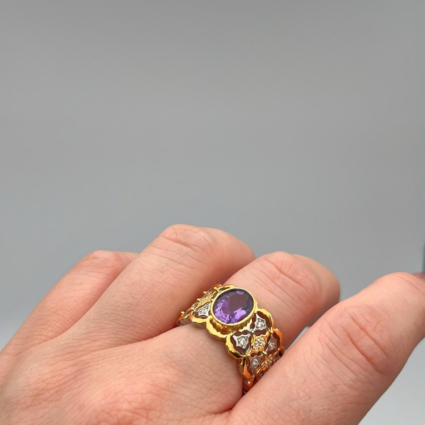Contemporary Cocktail . Ring of Amethyst in Silver 925 . Tulle Inspiration