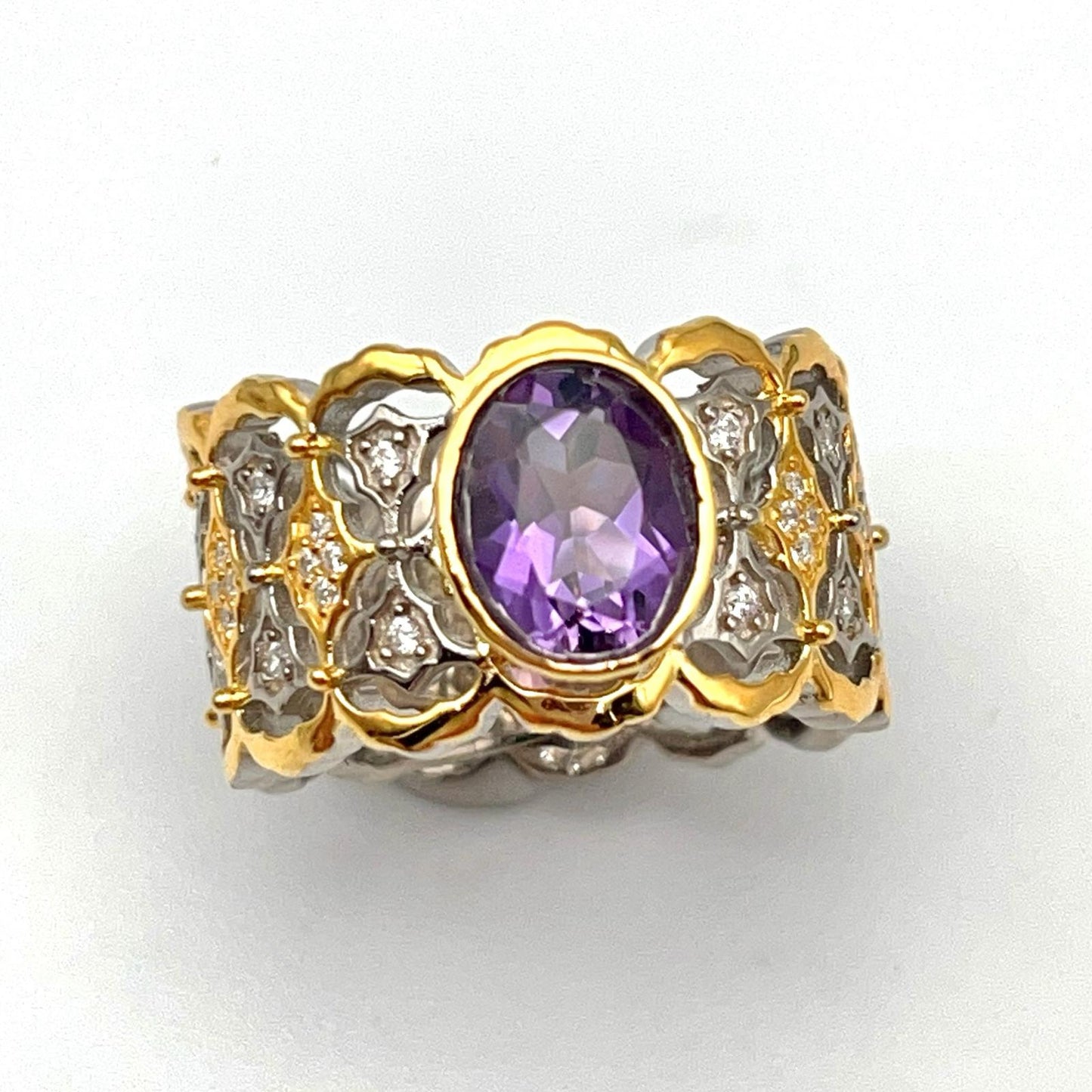 Contemporary Cocktail . Ring of Amethyst in Silver 925 . Tulle Inspiration
