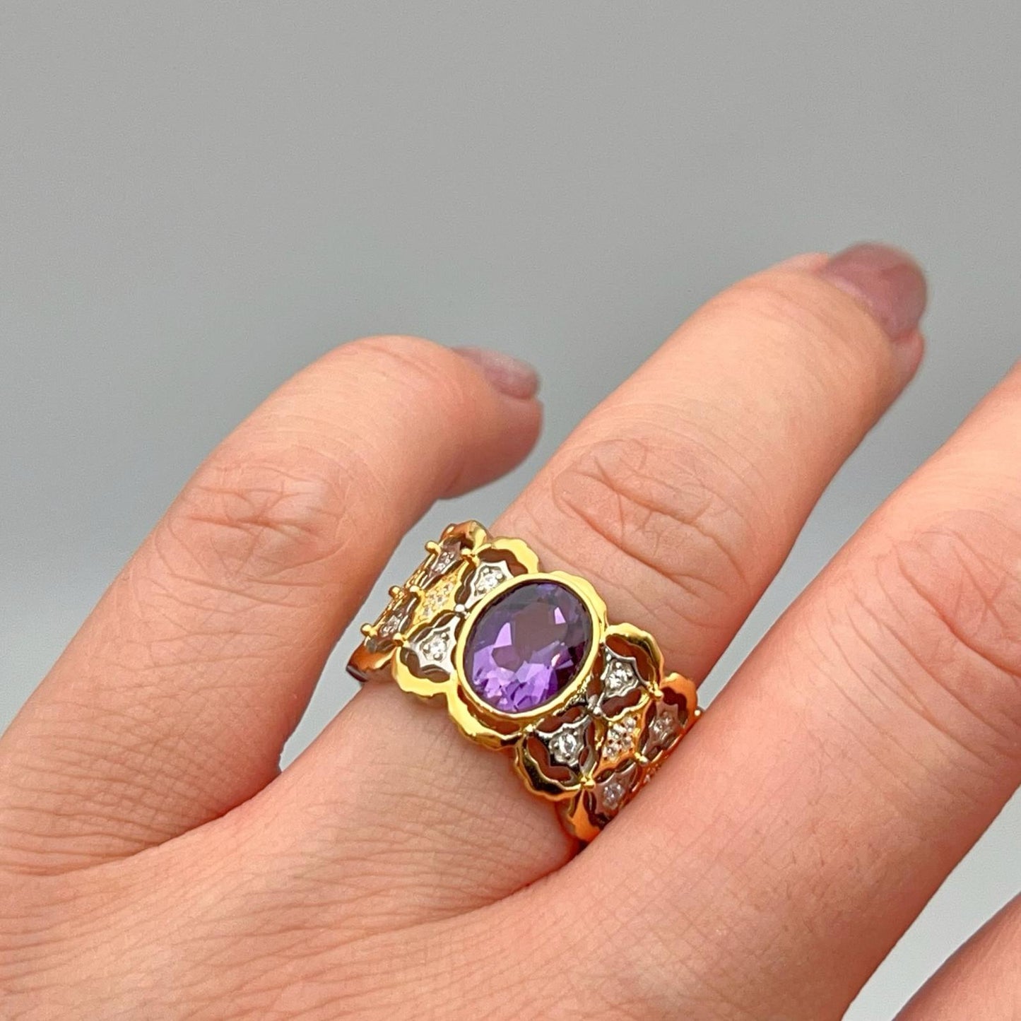 Contemporary Cocktail . Ring of Amethyst in Silver 925 . Tulle Inspiration
