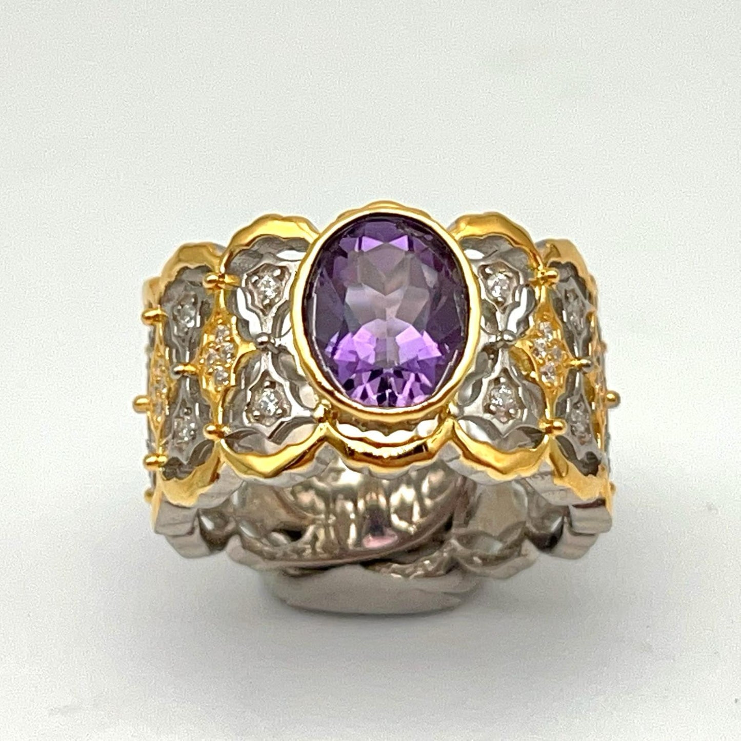 Contemporary Cocktail . Ring of Amethyst in Silver 925 . Tulle Inspiration