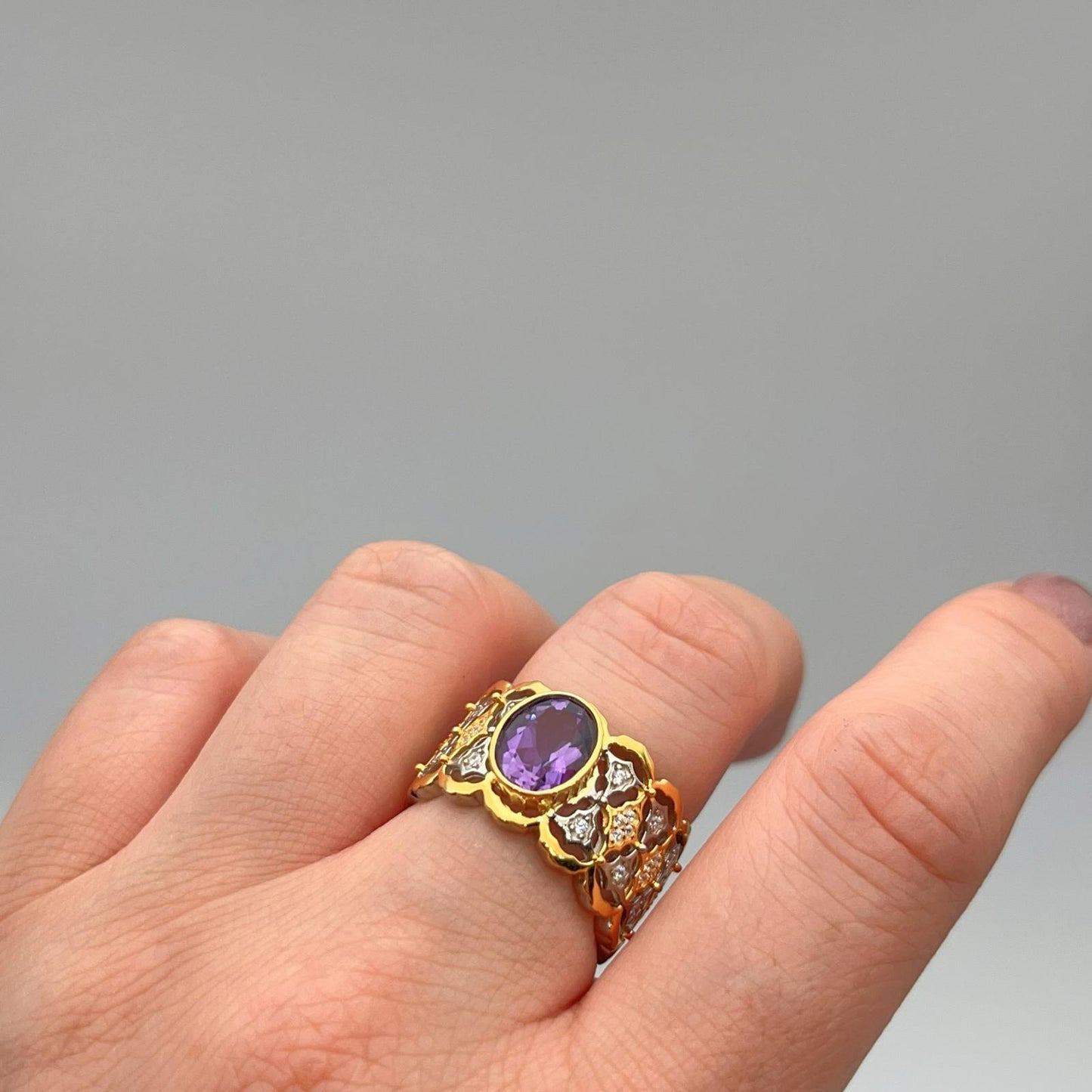 Contemporary Cocktail . Ring of Amethyst in Silver 925 . Tulle Inspiration