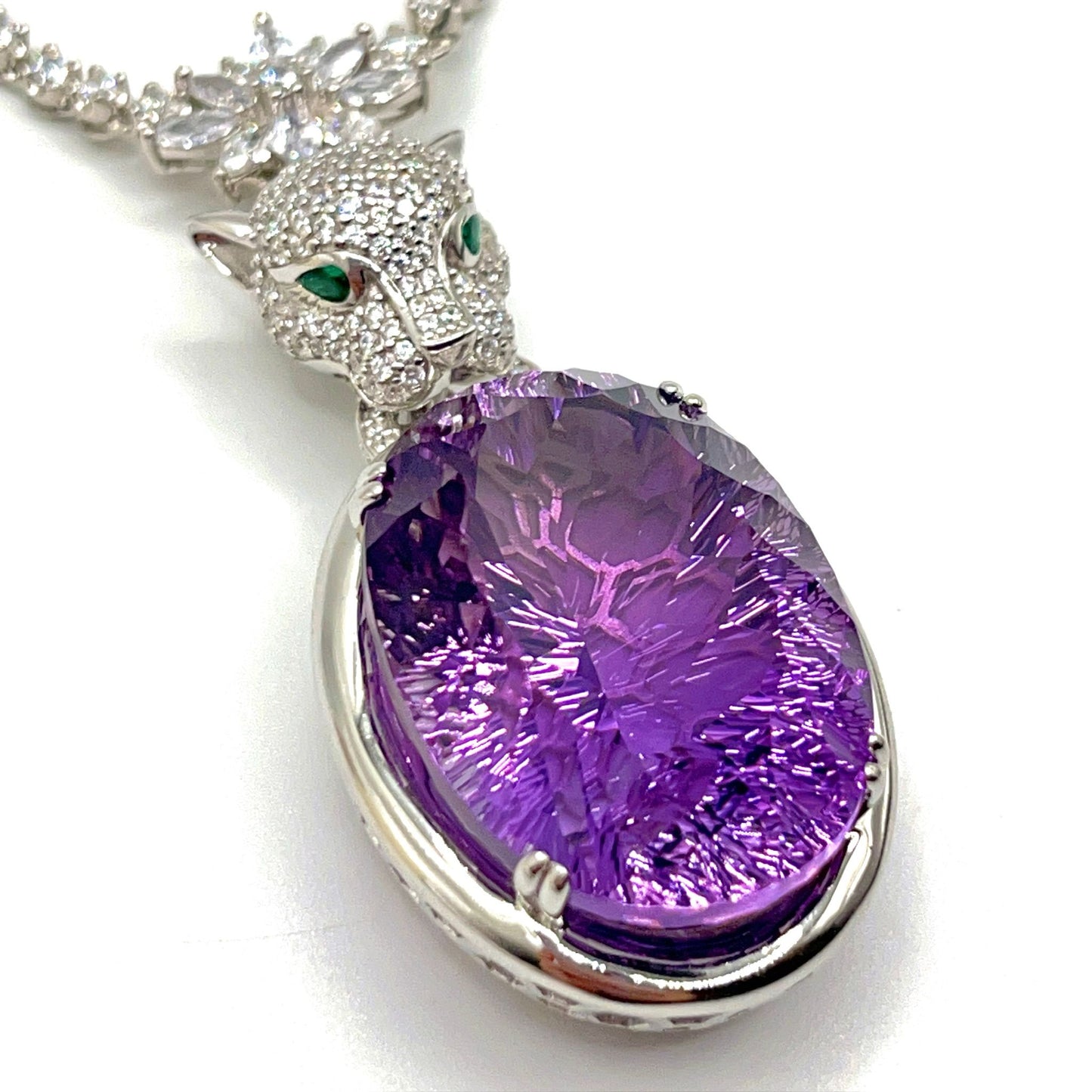 Contemporary Cocktail. Amethyst Pendant with Detachable Necklace in silver 925 . Panther