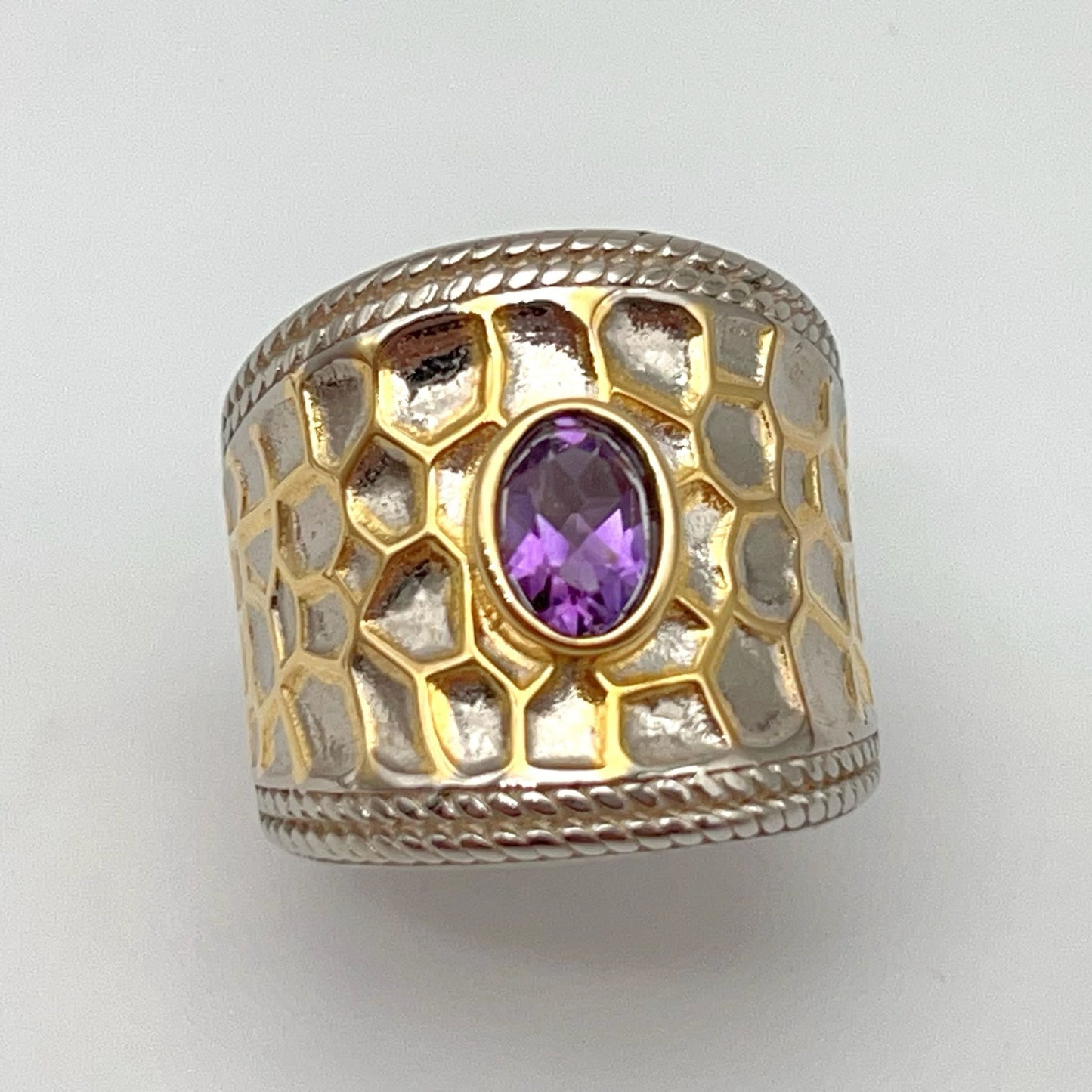 Retro Wind. Ring of Amethyst in Silver 925 .Golden Circle
