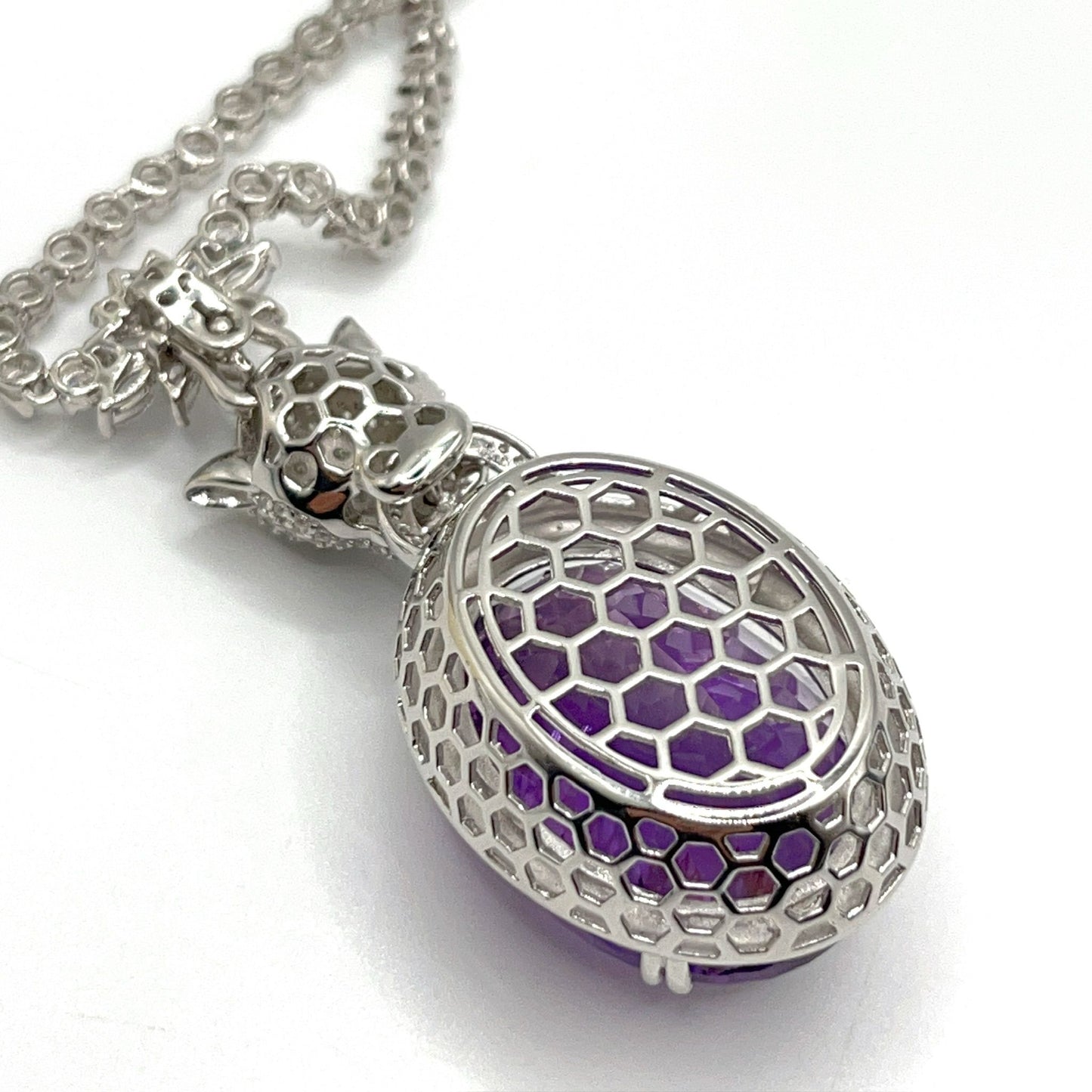 Contemporary Cocktail. Amethyst Pendant with Detachable Necklace in silver 925 . Panther