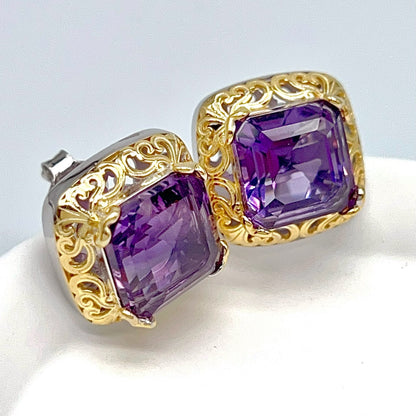 Contemporary Cocktail . Amethyst Earring in Silver 925. Art Deco Inspired