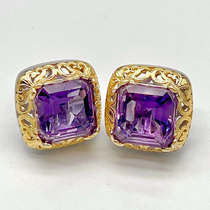 Contemporary Cocktail . Amethyst Earring in Silver 925. Art Deco Inspired