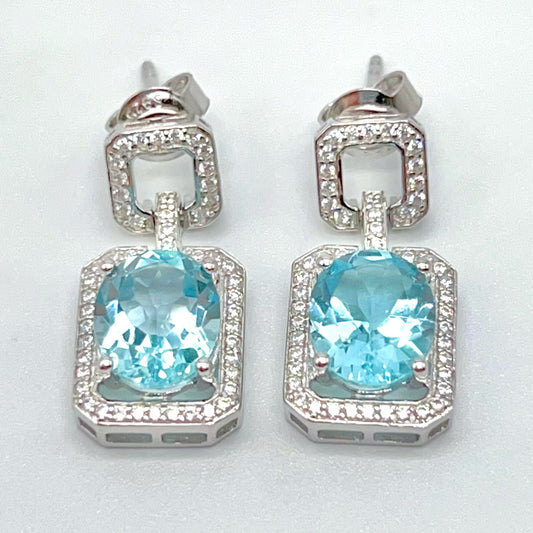 Contemporary Cocktail . Topaz Earring in Silver 925. Art Deco Inspired