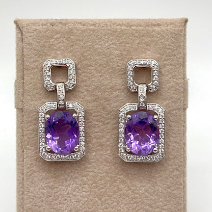 Contemporary Cocktail . Amethyst Earring in Silver 925. Art Deco Inspired