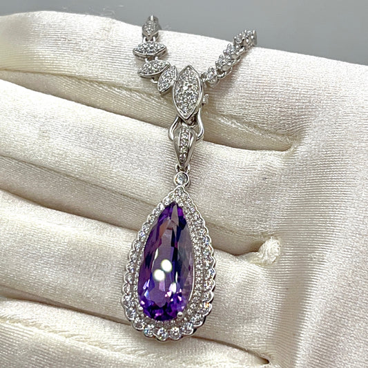 Contemporary Cocktail. Amethyst Drop Shape Pendant with Detachable Versatile Chain in Silver 925