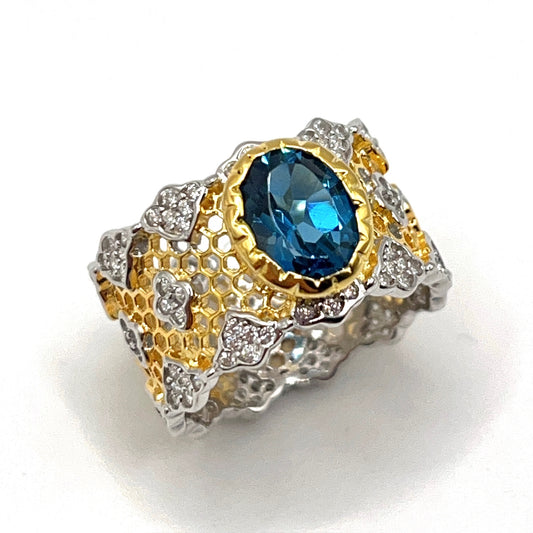 Contemporary Cocktail Ring of Topaz Bee Nest & Tulle inspired
