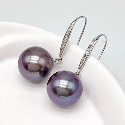 Classic. Metallic Purple Edison Pearl Earring Dangle in Platinum . PT900