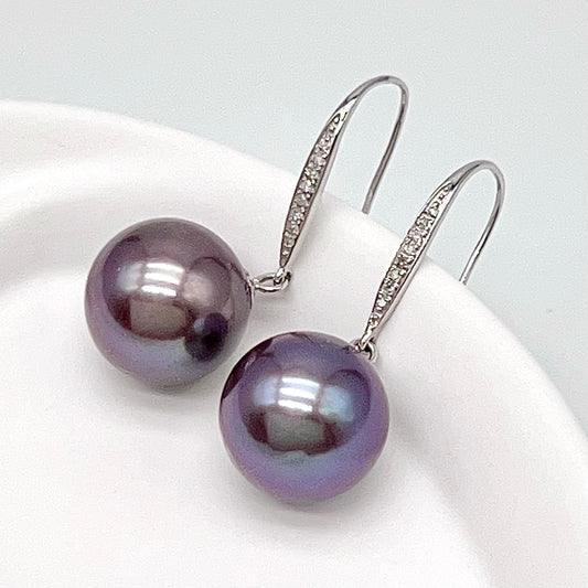 Classic. Metallic Purple Edison Pearl Earring Dangle in Platinum . PT900