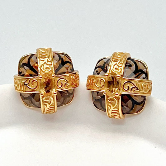 Retro Wind . Smoky quartz earring Stud in Silver 925