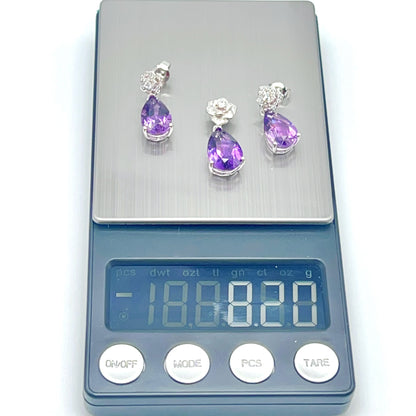Contemporary Cocktail. Set of Amethyst in Silver 925. Camellia