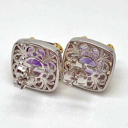 Contemporary Cocktail . Amethyst Earring in Silver 925. Art Deco Inspired
