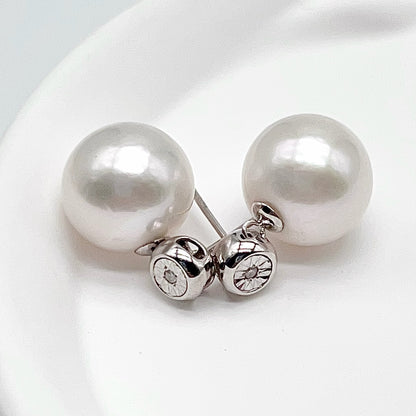 Classic. Edison Pearl Earring Stud With Diamond . Bubble Pop