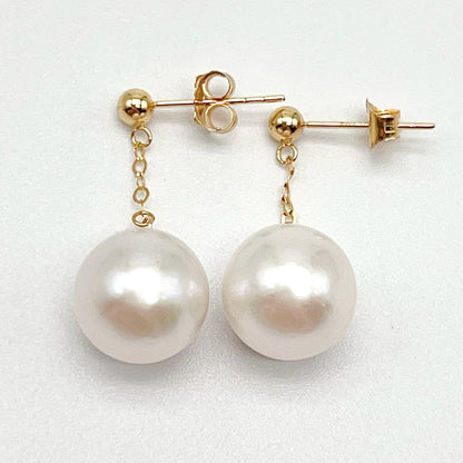 Swing Swing . Edison Pearl Earring Stud in 18K with Chain. White . Top Quality