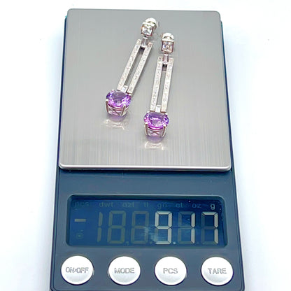 Contemporary Cocktail Amethyst Earrings in Silver 925 Round Art Deco Inspired
