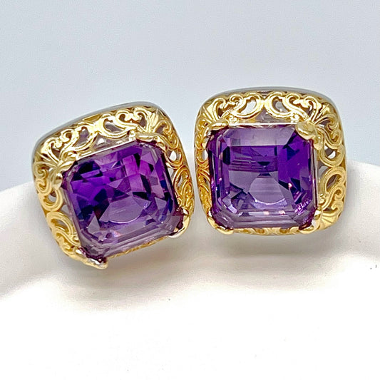 Contemporary Cocktail . Amethyst Earring in Silver 925. Art Deco Inspired