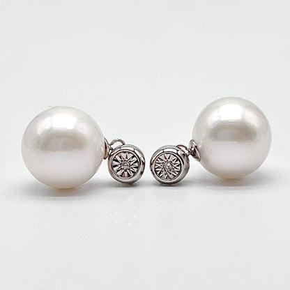 Classic. Edison Pearl Earring Stud With Diamond . Bubble Pop