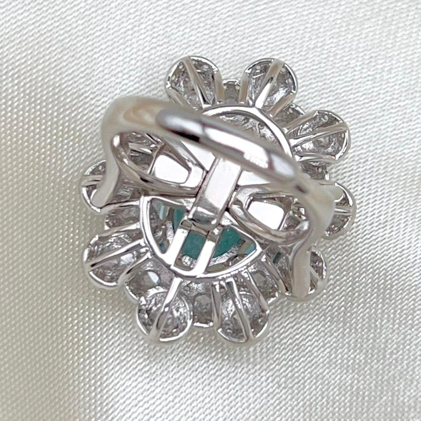 Oval Blue Topaz Mega Cluster Halo Ring Silver 925