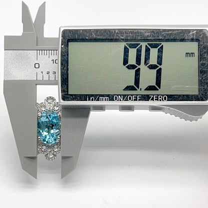 Oval Blue Topaz Mega Cluster Halo Ring Silver 925