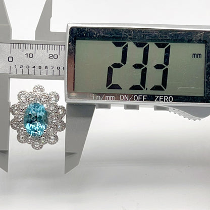 Oval Blue Topaz Mega Cluster Halo Ring Silver 925