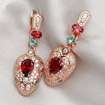 Rose Gold Garnet Pave Dangle Earrings Silver 925
