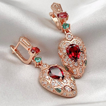 Rose Gold Garnet Pave Dangle Earrings Silver 925